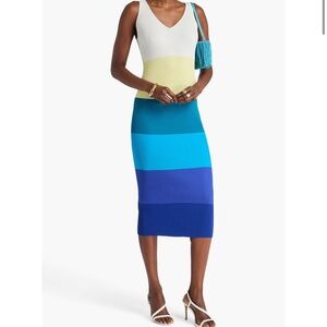 STAUD Dana colorblock striped ribbed-knit midi dress in a viscose-nylon blend M